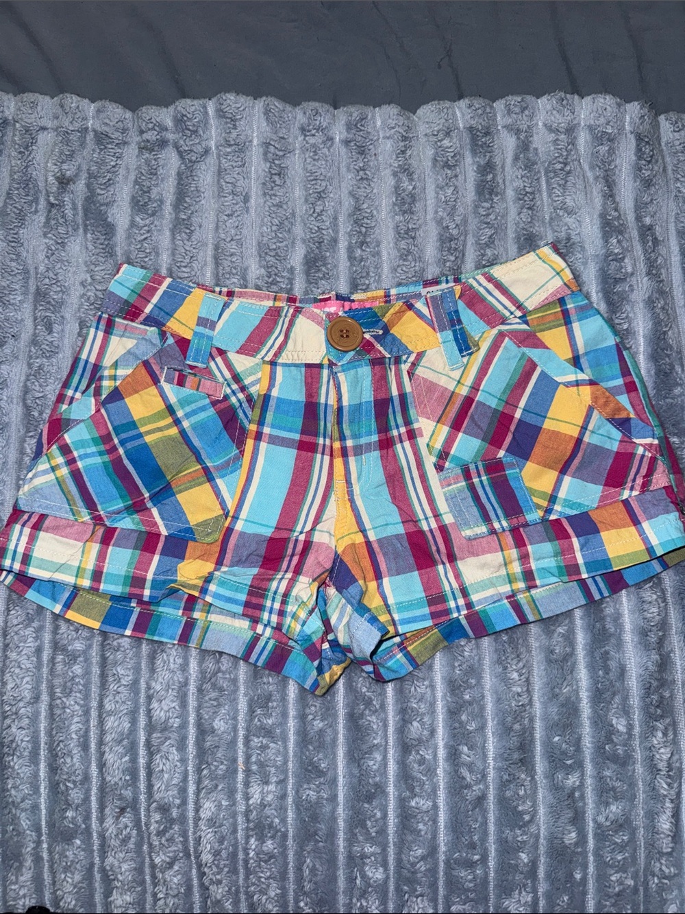 Y2K Just A Girl Multicolor Plaid Cotton Shorts Bright Summer Style